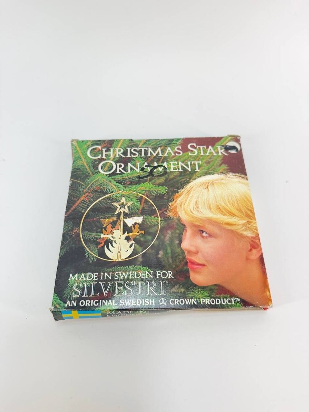 Vintage Silvestri Christmas Star Ornament Sweden Metal Angel Boxed